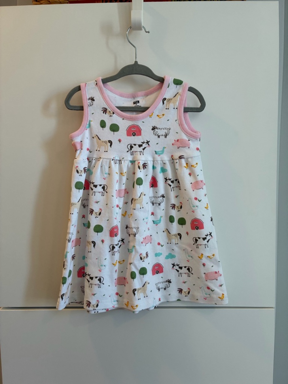 Farm Animal Print Pink-Trim Girls' Tank Dress - Size 3T